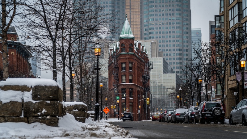 5K, no people, day, tree, winter, ontario, landmark, skyscraper, urban, gooderham, mode of transportation, motor vehicle, street, cold temperature, bare tree
