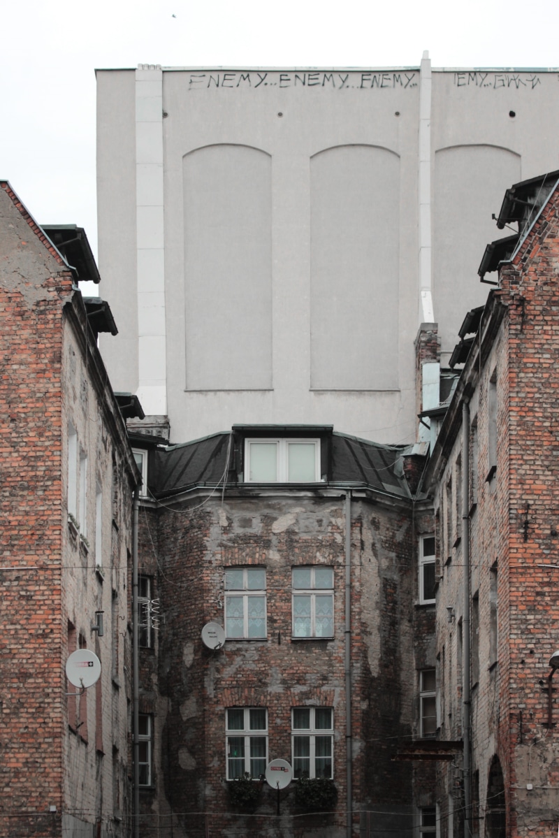 built structure, old, window, sidewalk, roof, town, day, facade, building exterior, pavement, building, tower, abandoned, brick wall, brick, buildings