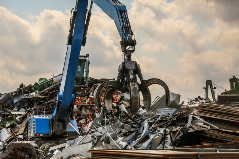 stack, worker, gray, outdoors, day, trash, claw, metal, cloud - sky, junkyard, decline, machinery, bulldozer, damaged, sky, abandoned, construction machinery