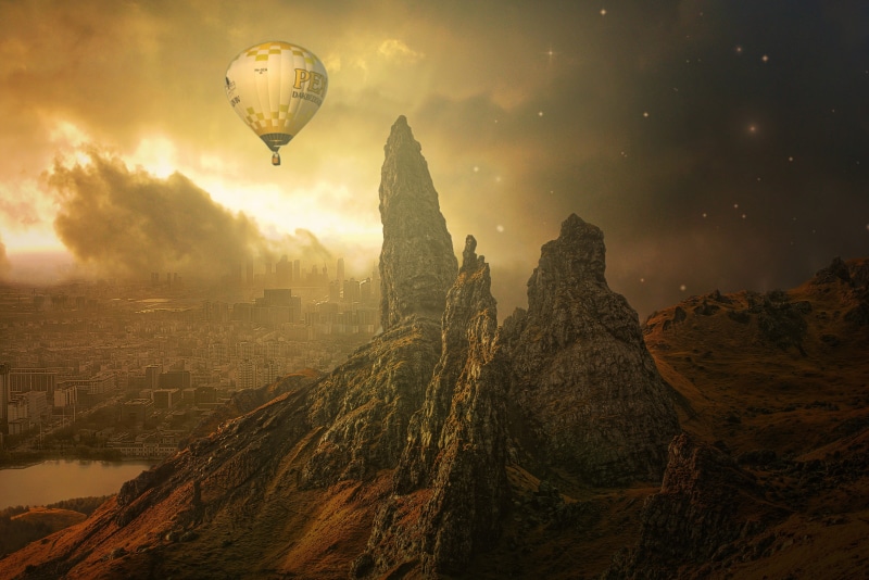 beauty in nature, sky, mountain, gothic, travel destinations, building exterior, travel, transportation, photoshop, architecture, scenics - nature, surreal
