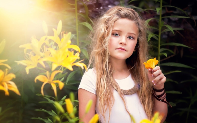 1080P, Little, Flowers, Cute, Portrait, Yellow, Girl