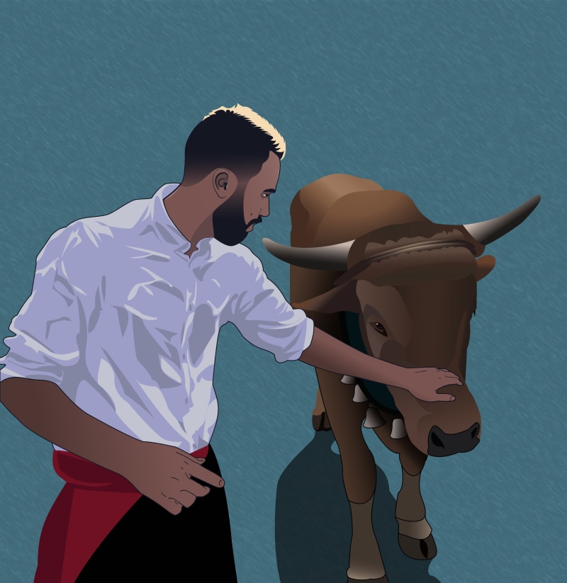 human representation, art and craft, horns, standing, real people, creativity, artwork, lifestyles, digital art, young adult, portrait, day, cow, 2K, wall - building feature