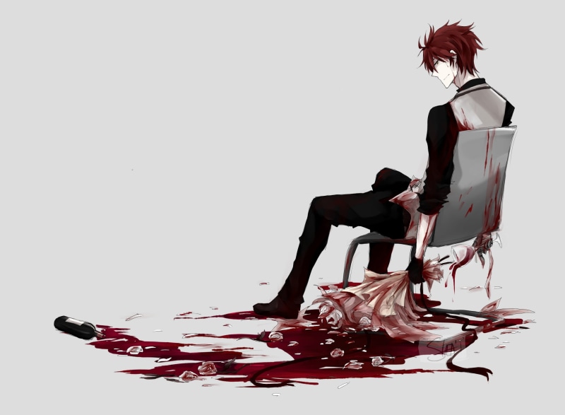 blood, boy, 1080P, anime boy, flowers, anime