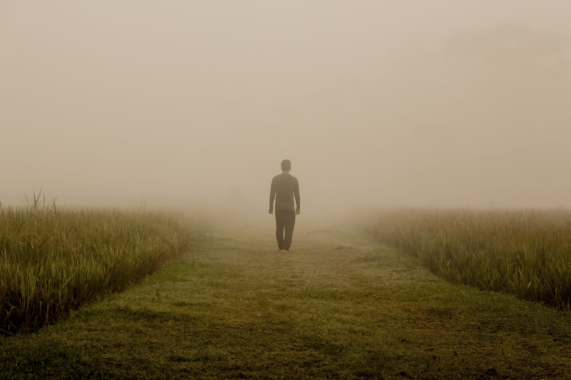 leisure activity, walking, lifestyles, real people, landscape, fog, beauty in nature, royalty, rear view, bangladesh, one person, full length, alone, sky