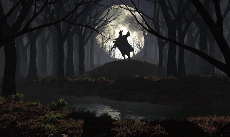 full moon, dark ar, feirce, trees, rider, fantasy, 2K, dark, moonlight, horse, moonlight horse rider night trees