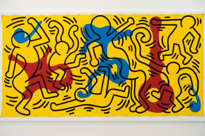 bathroom, art, yellow, fun, oil, celebration, keith haring, public restroom, popart, shape, gallery, museum, indoors, event, kunsthalle, pattern, multi colored