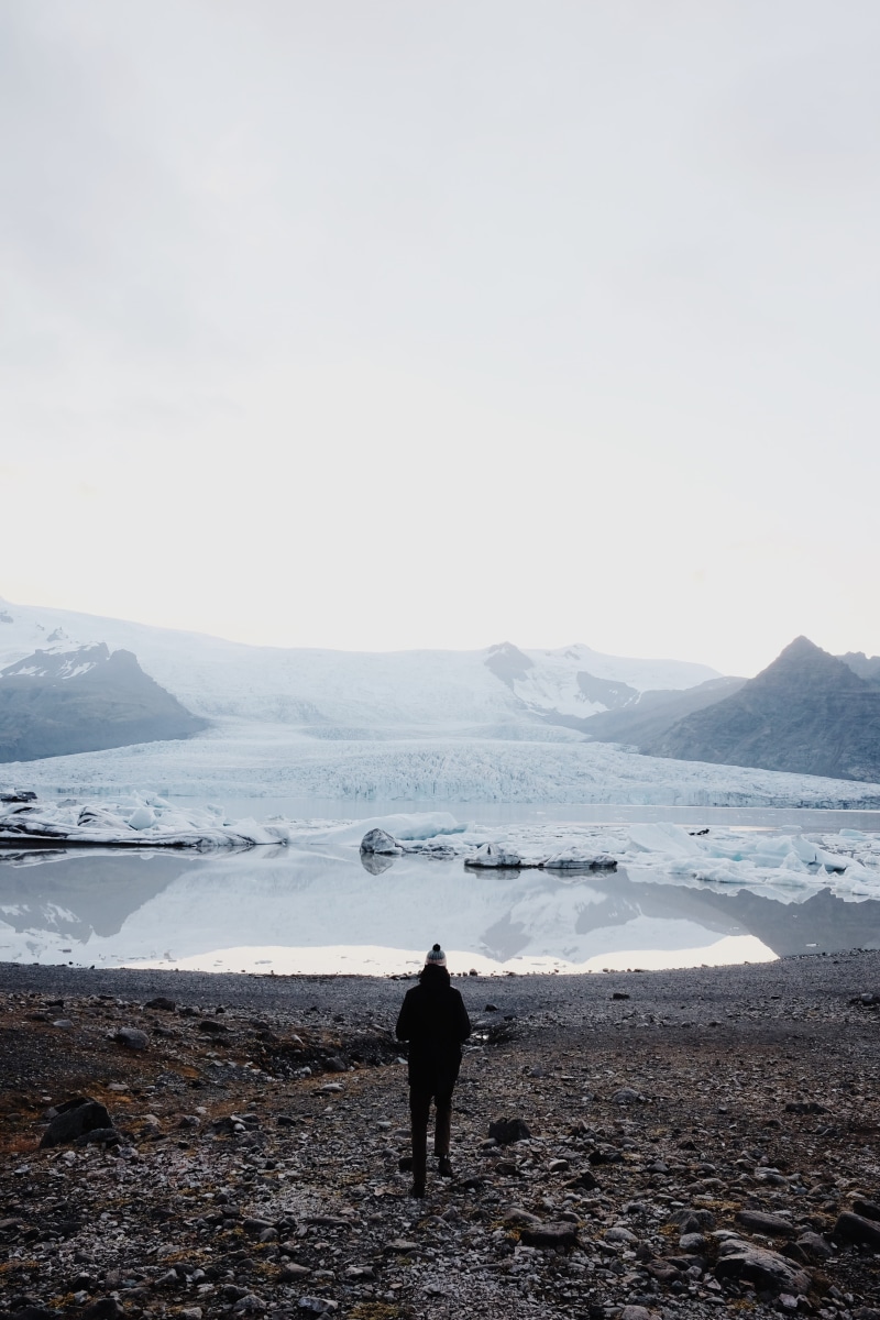 person, walking, back, nature, man, gravel, mist, scenics - nature, beauty in nature, tranquil scene, portrait, sea, snow, near, warm clothing, towards