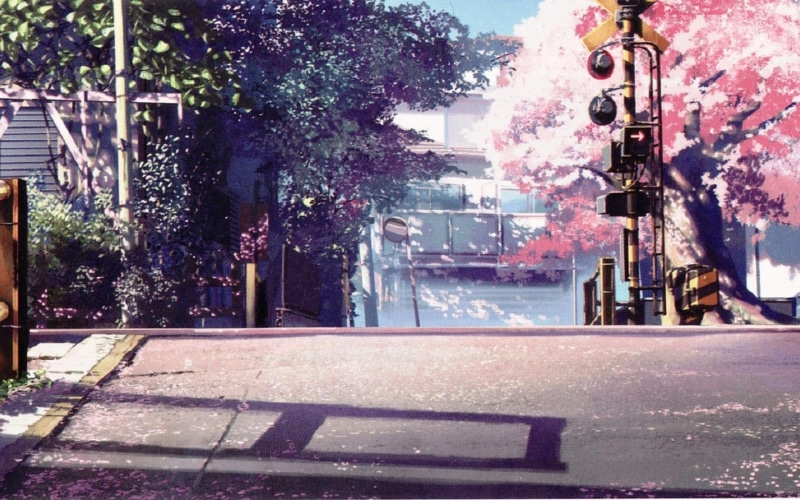 outdoors, asphalt, gray, transportation, built structure, Stret, street light, building exterior, 5 Centimeters Per Second, nature, urban, street, sunlight