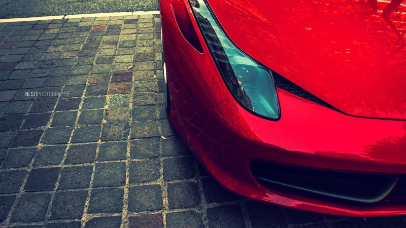 car, motor vehicle, day, red, 458 italia, city, vehicle, no people, Ferrari 458, stone, footpath, street, 1080P, mode of transportation, transportation