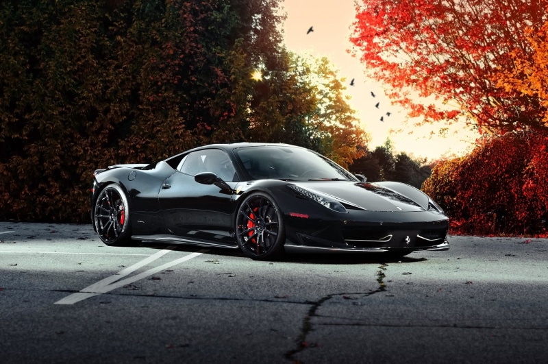 power, sports Car, no People, design, stationary, coupe, tree, city, black, plant, street, 458 italia, sport, transportation, 1080P, wealth, sunlight