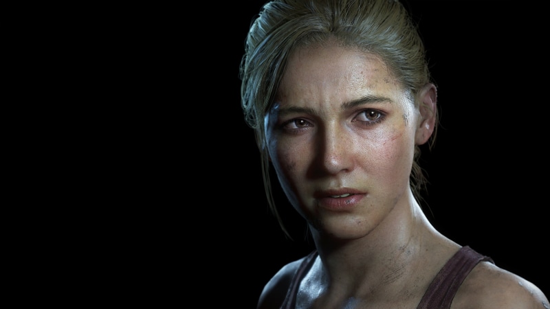 4K, Elena, beautiful woman, Elena fisher, front view, close-up, hair, headshot, Uncharted 4: A Thiefs End, black background, adult, studio shot, body part