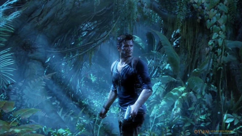 tree, video games, animals in the wild, Nathan Drake, water, still, tank, underwater, digital composite, three quarter length, swimming, adult, standing