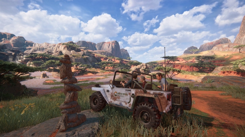 mountain, scenics - nature, day, uncharted , old, nature, solid, land vehicle, architecture, PlayStation 4, cloud - sky, no people, ride, environment, mode of transportation