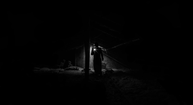 flash light, dust, roof, old, light, alone, attic, standing, man, light - natural phenomenon, shadow, horror, leisure activity, spooky, tunnel, men, 4K