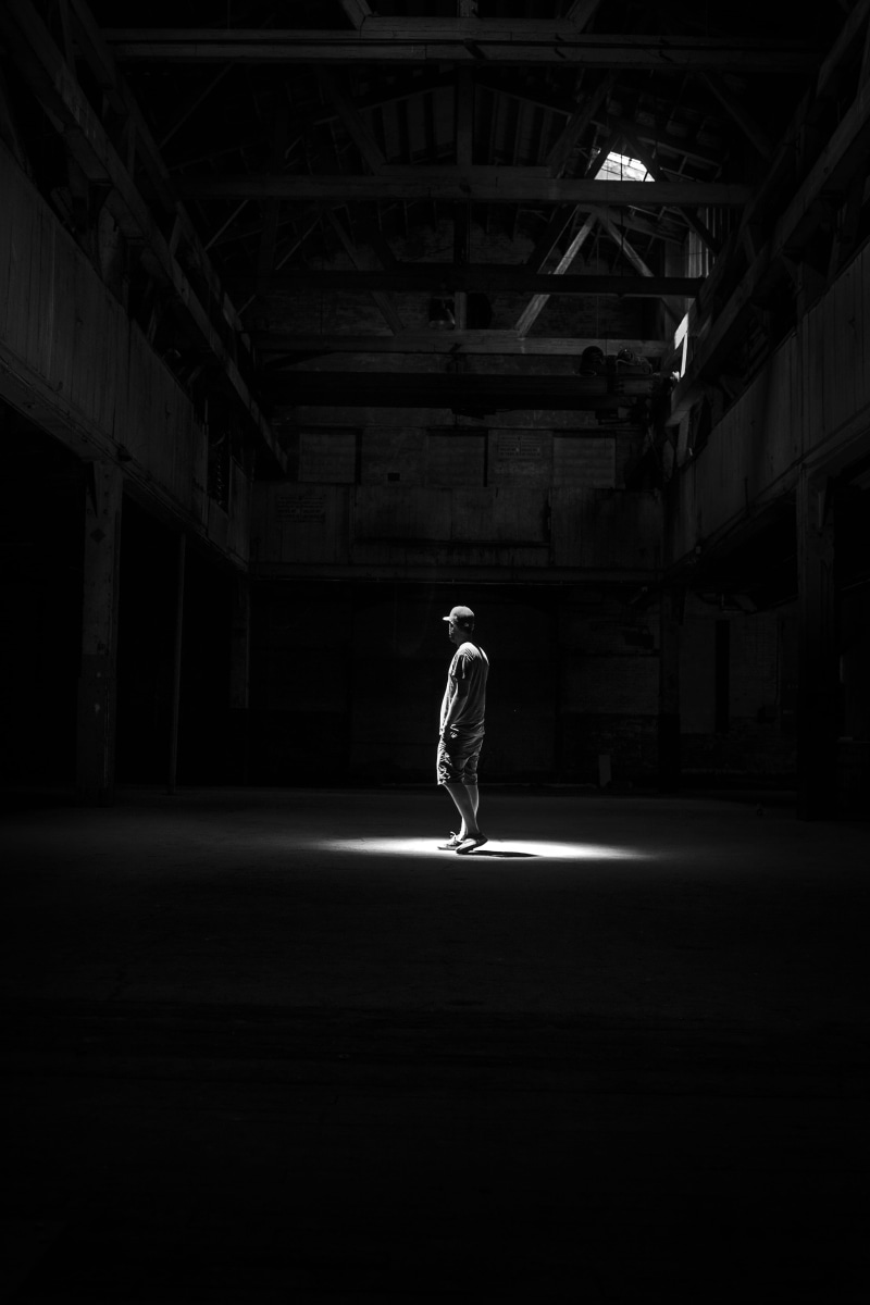 one Person, clothing, 5K, person, people, black and white, architecture, built structure, light, grayscale, roof, silhouette, man, adult, standing, building