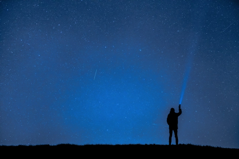 holding, blue, night, scenics - nature, galaxy, darkness, 5K, evening sky, milky way, standing, land, sky, long time recording, mood, space, human, real people