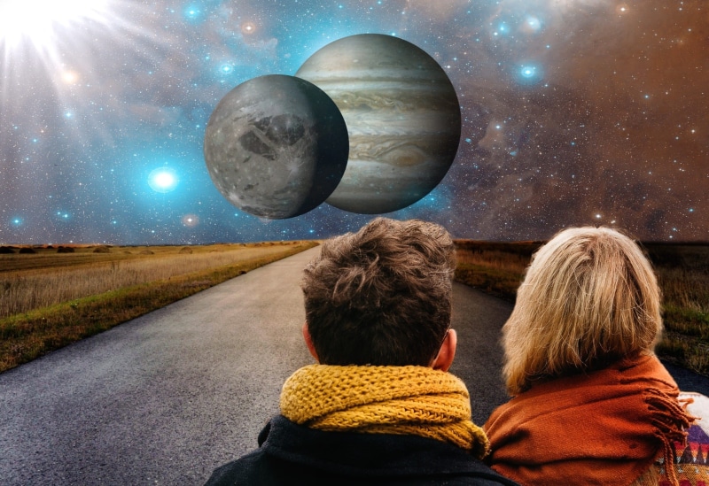 galaxy, science fiction, star - space, fog, rise, all, warm clothing, headshot, to find, emergence, night sky, fantasy, woman, man, two people, asphalt