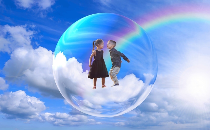 young adult, motion, sice fiction, female, white clouds, portrait, pretty, smile, person, people, fantasy, blue, soap bubble, creation, mood, blue sky