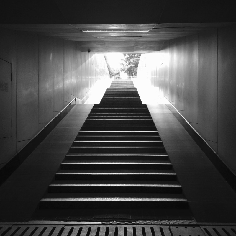Black And White, staircase, black, sunlight, illuminated, nell, direction, built structure, indoors, railing, wall - building feature, Underground, diminishing Perspective