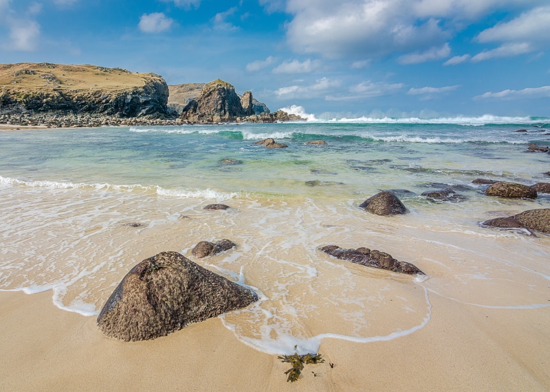 rock - Object, nature, ocean  waves, cliffs, sand  beach, UK, summer, wave, Dalbeg, surf, seawaves, 4K, coastal, coast, sand, Scotland, water, rocks, vacations
