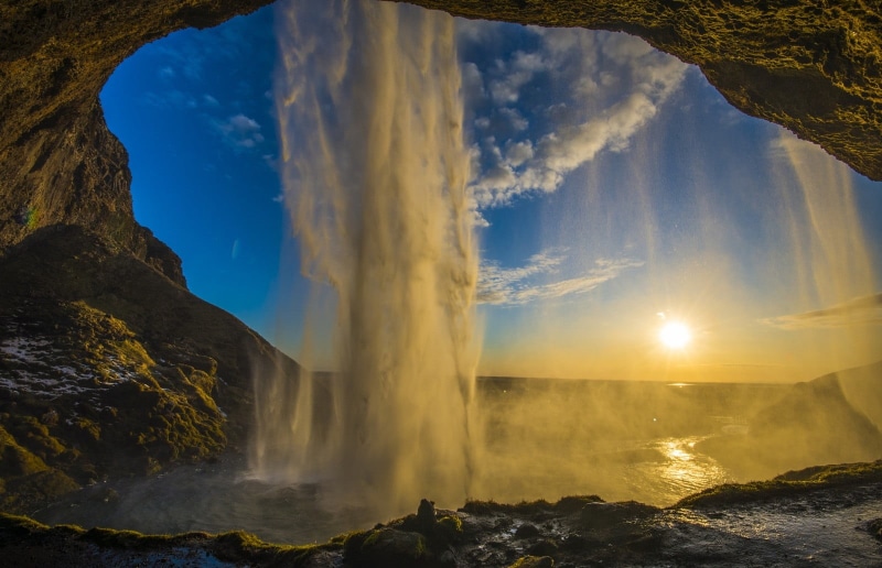 motion, flowing, cave, cloud - sky, flowing water, idyllic, rock - object, sky, non-urban scene, photography, water, nature, Iceland, landscape, no people