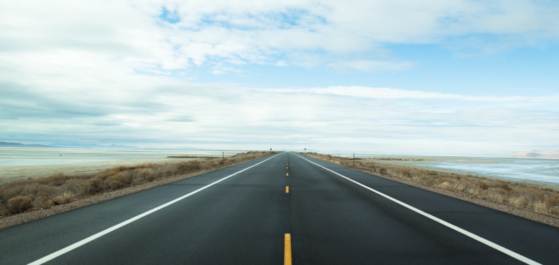 gray, asphalt, the way forward, day, sea, coast, empty, road marking, sky, 4K, blue, scenics, no people, sign, cloud - sky, concrete, outdoors, road, direction