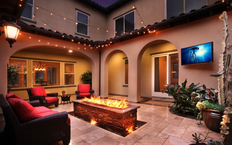 2K, nature and landscapes, place, romantic, firepit, lights, house, architecture