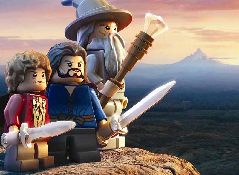 the sky, LEGO, swords, earth, Bilbo Baggins, LEGO: The Hobbit, 1080P, The hobbit, staff, mountain, the wizard, toys, Warner Bros. Interactive Entertainment
