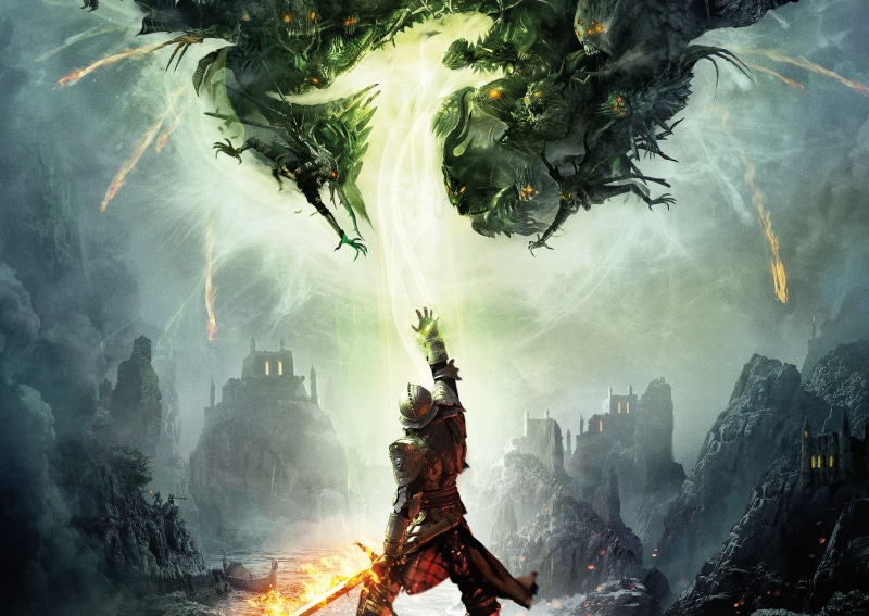 dragon, tree, hell, Dragon Age: Inquisition, building exterior, BioWare, digital, boat, 1080P, right, architecture, outdoors, weapons, belief