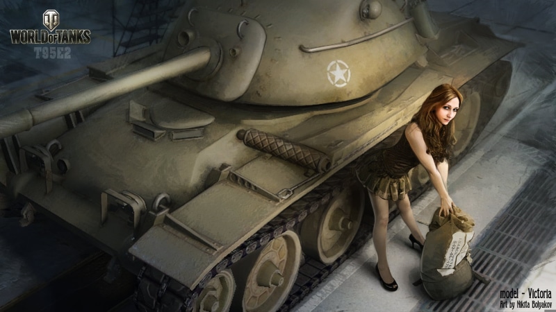 WoT, tank, mode of transportation, hairstyle, girl, transportation, fashion, hair, tanks, Patton, casual clothing, young women, women, young adult, hangar