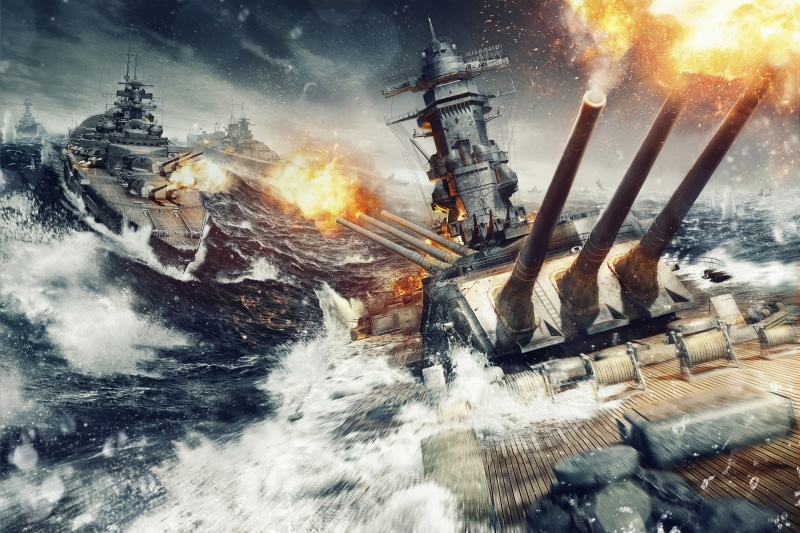 2K, Iron, World of Warships, Fire, Smoke, Sparks, Flame, Trunk, Wave, Wargaming Net, The sky, Ship, Shot, Water, Ships, Clouds, WoWS, The World Of Ships