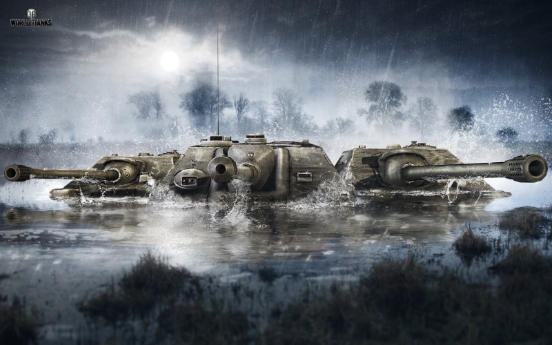 2K, Wargaming Net, Clouds, The sky, Rain, WoT, World Of Tanks, Tank destroyer, Water, SPG, Trees