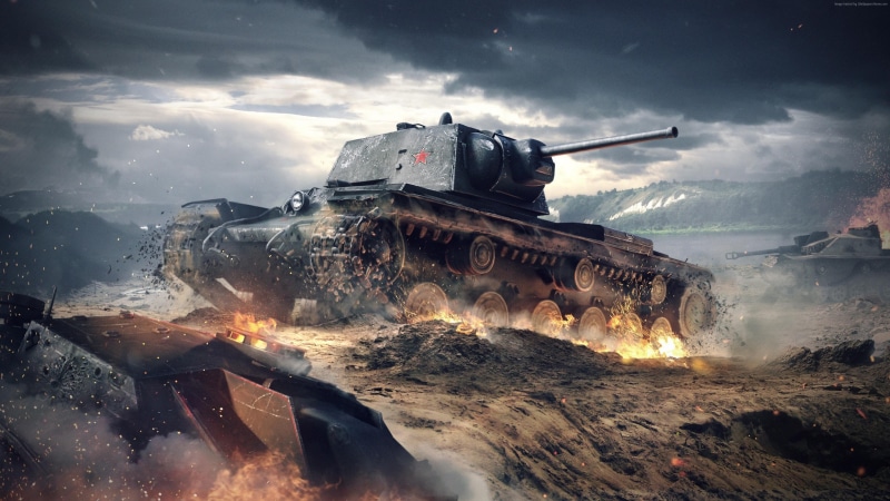 mmo, fire, 4K, clouds, battlefield, 4k, 2015, game, battle, screenshot, tank, PC, KV-1, tactic, 5k, sparks, sky, World of Tanks Blitz
