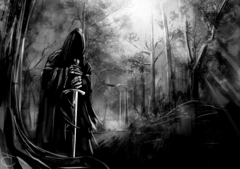 forest, tree, front view, real people, outdoors, nature, day, lifestyles, leisure activity, Nazgûl, one person, casual clothing, obscured face, plant, standing
