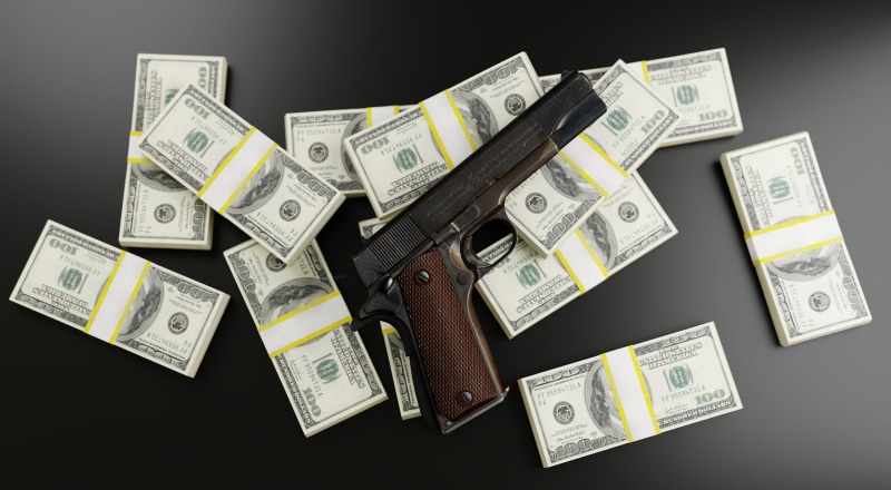 no people, bloody, western script, studio shot, finance, high angle view, gray, heap, business, cash, bank, mob, bribe, crime, black background, dollars
