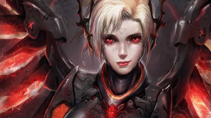 1080P, Overwatch, Mercy (Overwatch), corruption, video games, digital art