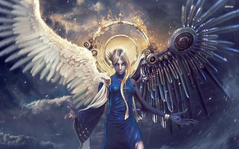 wings, Long Hair, Corruption, angel, digital art, 1080P