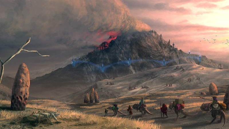 rocks, hd, artwork, caravan, scrolls, deserts, iii, elder, art, desert, nature, x, smoke, 1080P, morrowind