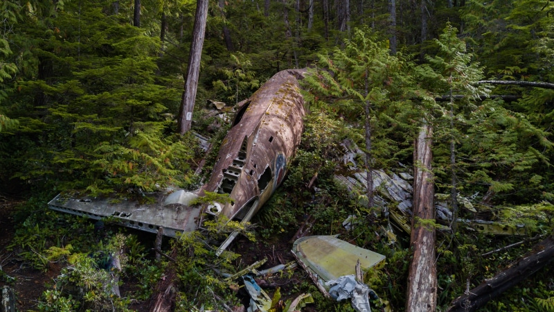 rusty, junk, rust, woodland, outdoors, broken, british columbium, nature, wilderness, wreckage, plane, flying, wreck, mountain, railroad Track, crash, crashed