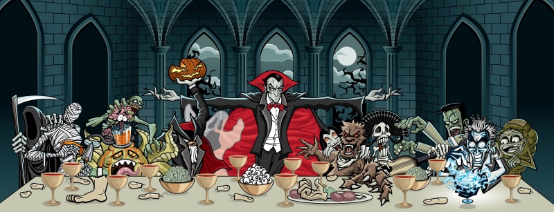 leg, supper, skeleton, digital, Dracula, religion, creativity, human skeleton, building exterior, last, trees, male likeness, monster, architecture, edition