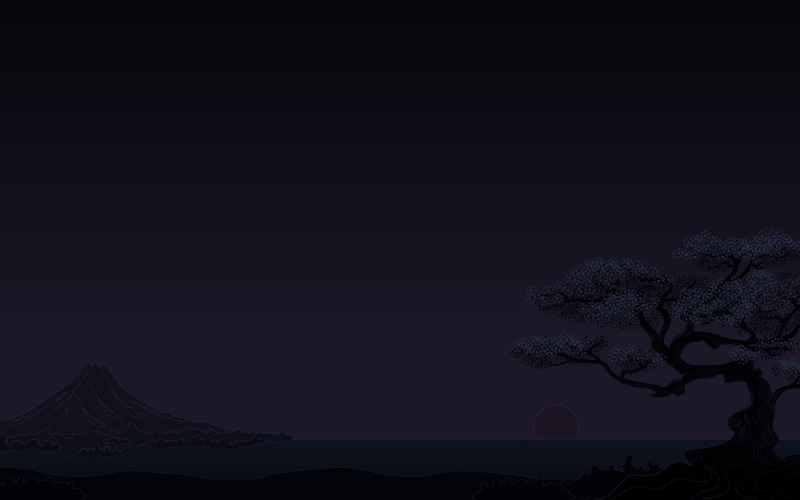 mountains, minimalism, 1080P, sunset, cherry trees, dark
