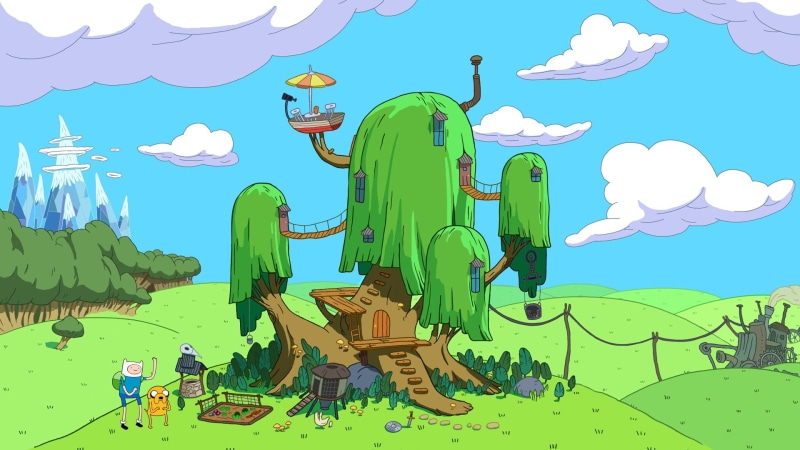 Finn the Human, blue, 1080P, day, multi colored, nature, outdoors, animals in the wild, built structure, Jake the Dog, art and craft, representation, architecture