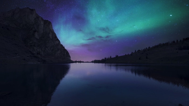 Switzerland, Night, Bannalp, Stars, Lights, 2K, Lake, Northern