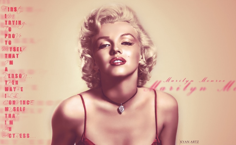 headshot, Vintage, colored background, adult, celebrity, Quote, hairstyle, marilyn monroe, text, portrait, looking at camera, actress, women, beauty, curly hair