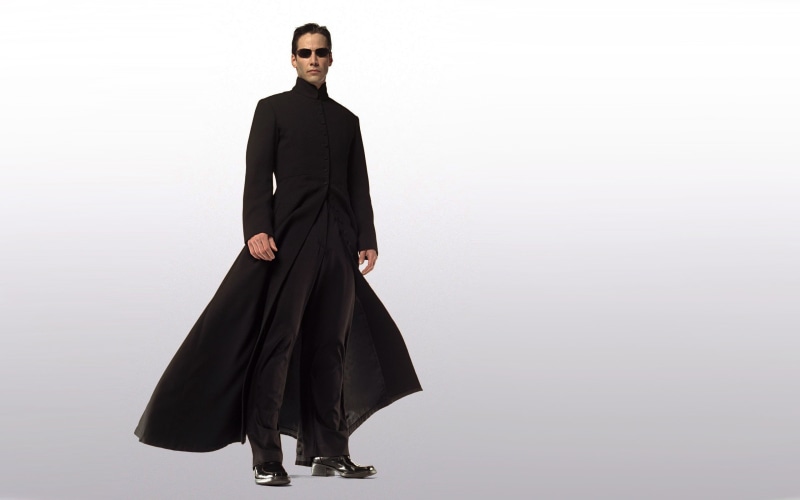 neo the matrix keanu reeves, young adult, males, elegance, full length, clothing, front view, adult, fashion, one person, men, looking at camera, indoors