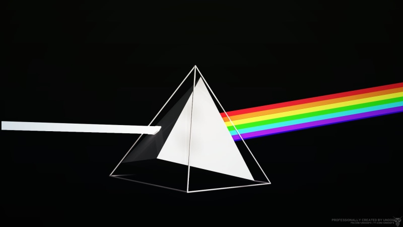 spectrum, white, black background, shape, rock stars, 1080P, triangle shape, pattern, table, studio shot, laser, indoors, Pink Floyd, multi colored, black