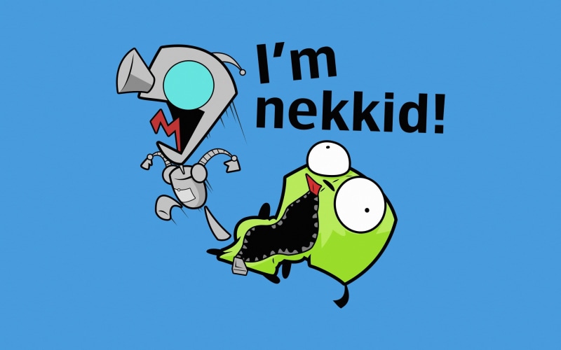 happiness, blue background, no people, outdoors, emotion, 2K, text, Invader Zim, cartoon, communication, sign, green color, Nickelodeon, fun, mammal, sky
