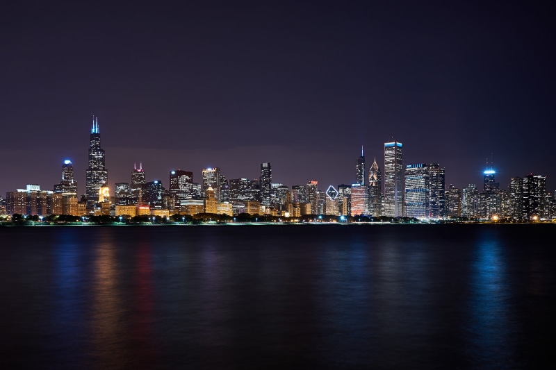 reflection, financial district, modern, skyscraper, 5K, twilight, landscape, tall - high, outdoors, office building exterior, dusk, water, urban Scene
