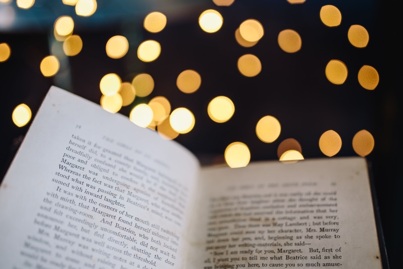 reading, education, defocused, light, light - natural phenomenon, christianity, christmas lights, still life, making, book, publication, bokeh, black background