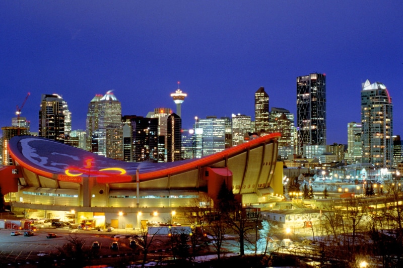 calgary, skyline, illuminated, kodak, canada, Downtown, stadium, beige, dusk, photography, contax, Saturated, calgary  alberta, at Night, architecture